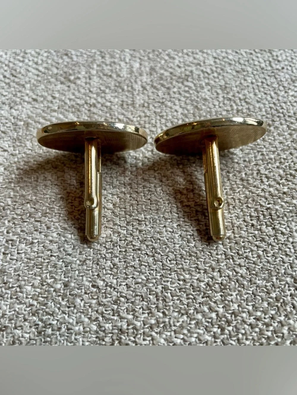 Vintage Oval Gold Tone Black Floral Statement Cuff Links 1970’s Work Office